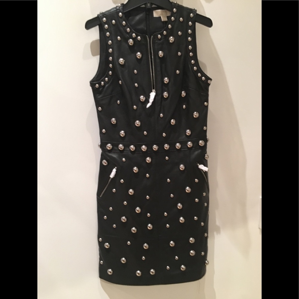 Michael Kors Leather Dome Studded Dress - Picture 3 of 8